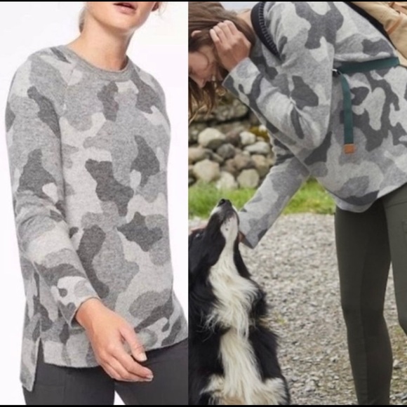 Athleta S Sweater Pullover Knit Undercover Camo Alpaca Wool Gray Crew Neck. - Picture 1 of 7